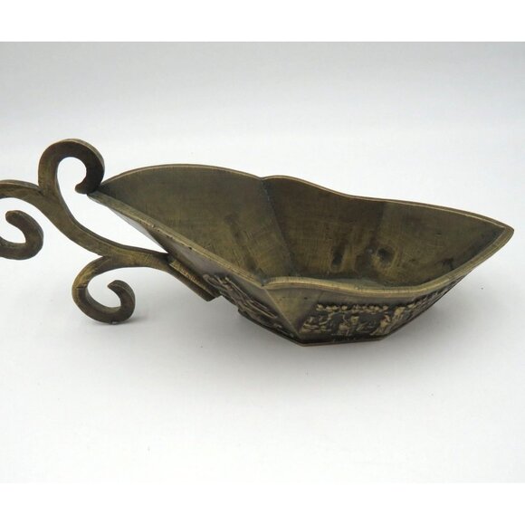 Chinese Medicine Scoop Brass Decorative 6"x3" Bowl Ornate Scroll Handle Vintage - Picture 4 of 10